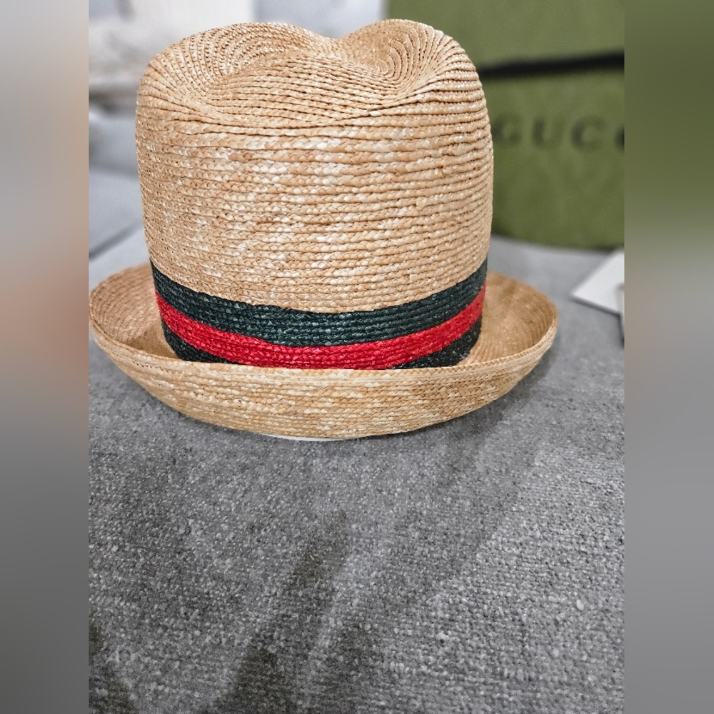 Gucci Trilby Straw Hat with Red and Green Stripe Size M EUC COMES W/ TAGS& BOX - Picture 12 of 16